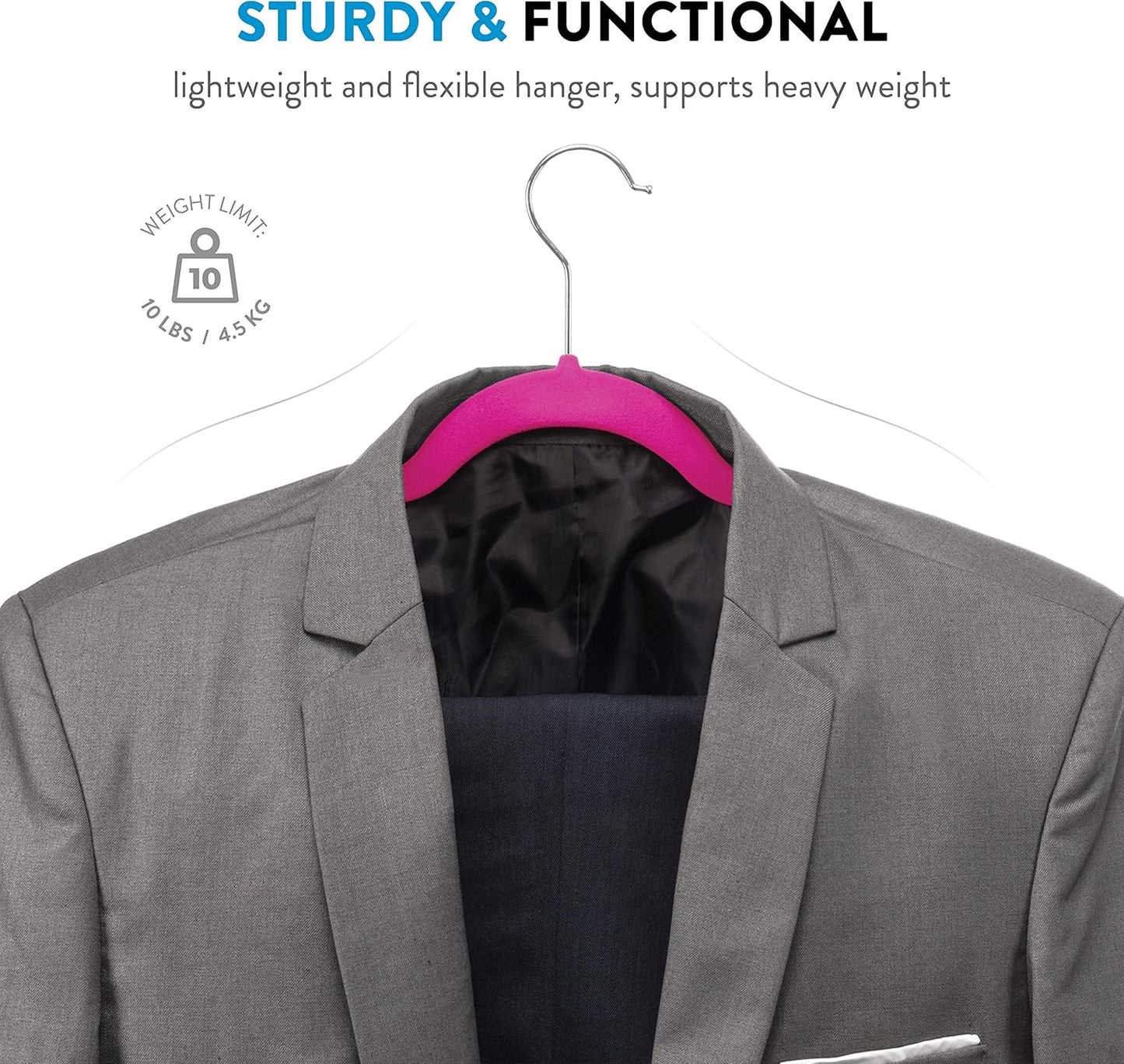 ZOBER Samt-Kleiderbügel, 50er-Pack – robuste rosa Kleiderbügel für Mäntel, Hosen und Kleider – rutschfestes Kleiderbügel-Set – platzsparende Filz-Kleiderbügel für Kleidung 