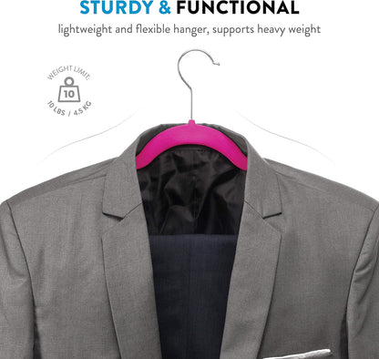 ZOBER Samt-Kleiderbügel, 50er-Pack – robuste rosa Kleiderbügel für Mäntel, Hosen und Kleider – rutschfestes Kleiderbügel-Set – platzsparende Filz-Kleiderbügel für Kleidung 