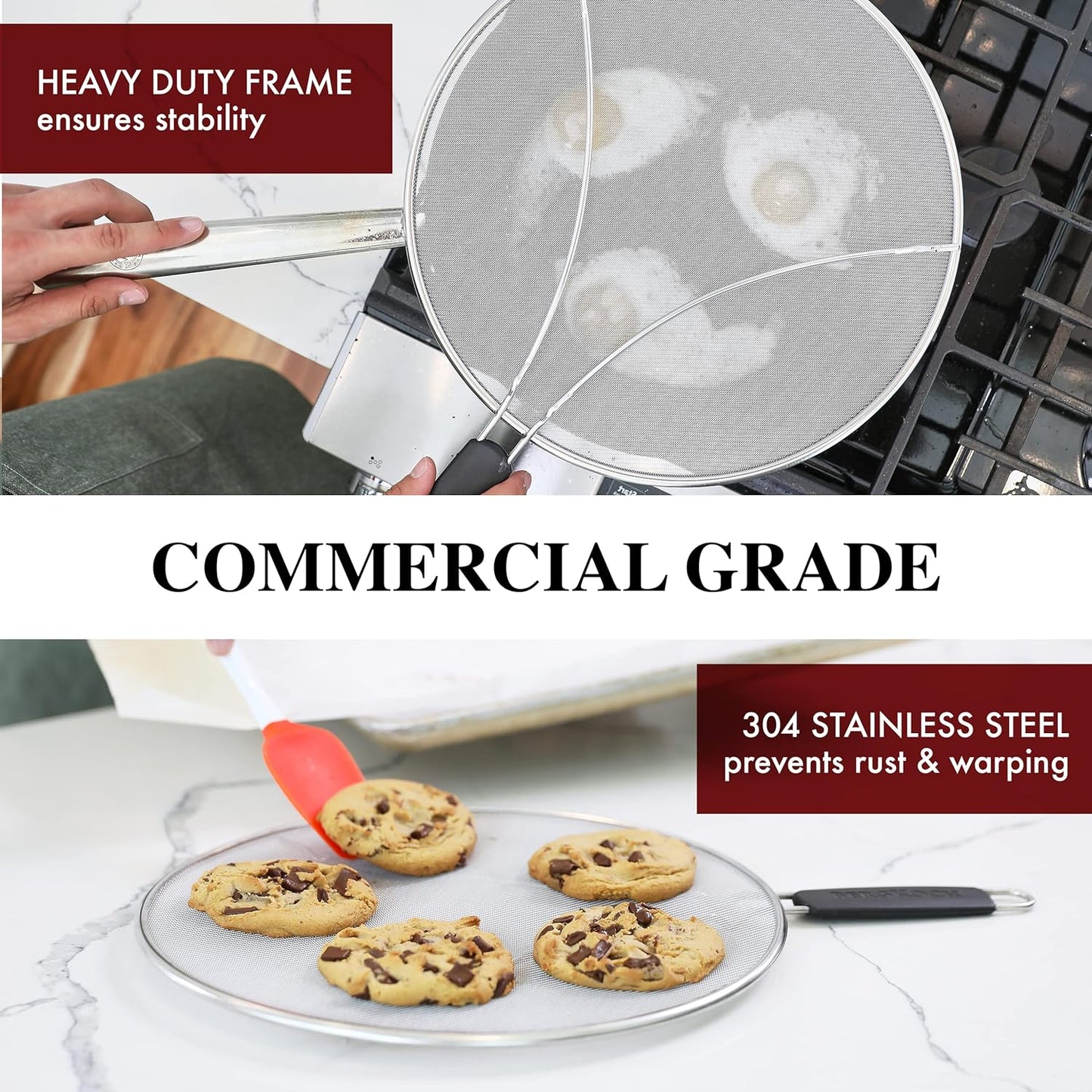 BergKoch 13 Inch Splatter Screen – Stainless Steel Grease Guard for Frying Pan, Prevents Oil Splashes