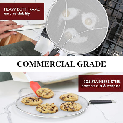 BergKoch 13 Inch Splatter Screen – Stainless Steel Grease Guard for Frying Pan, Prevents Oil Splashes