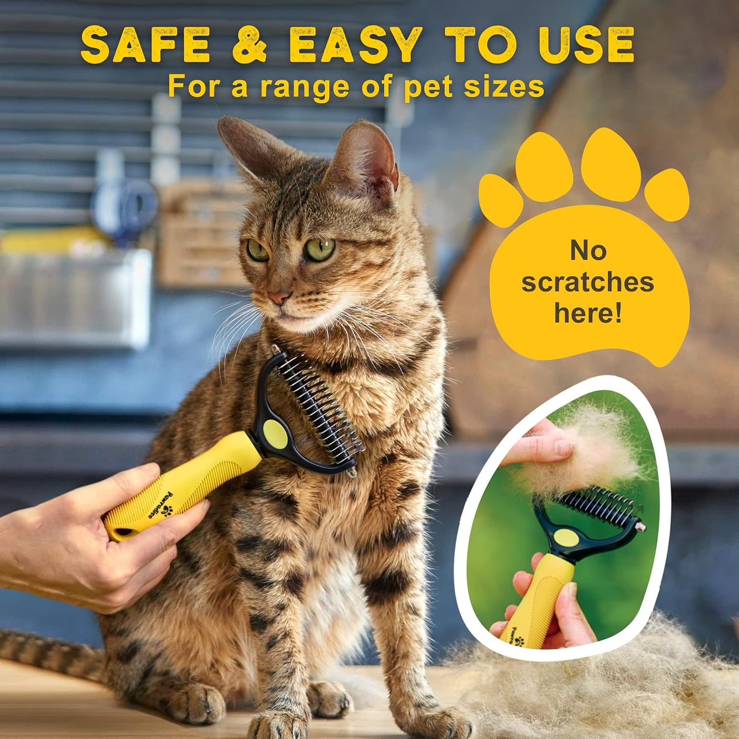 Deshedding Dog Brush – Double-Sided Pet Hair Remover for Cats & Dogs, Undercoat Grooming Rake for Shedding & Dematting