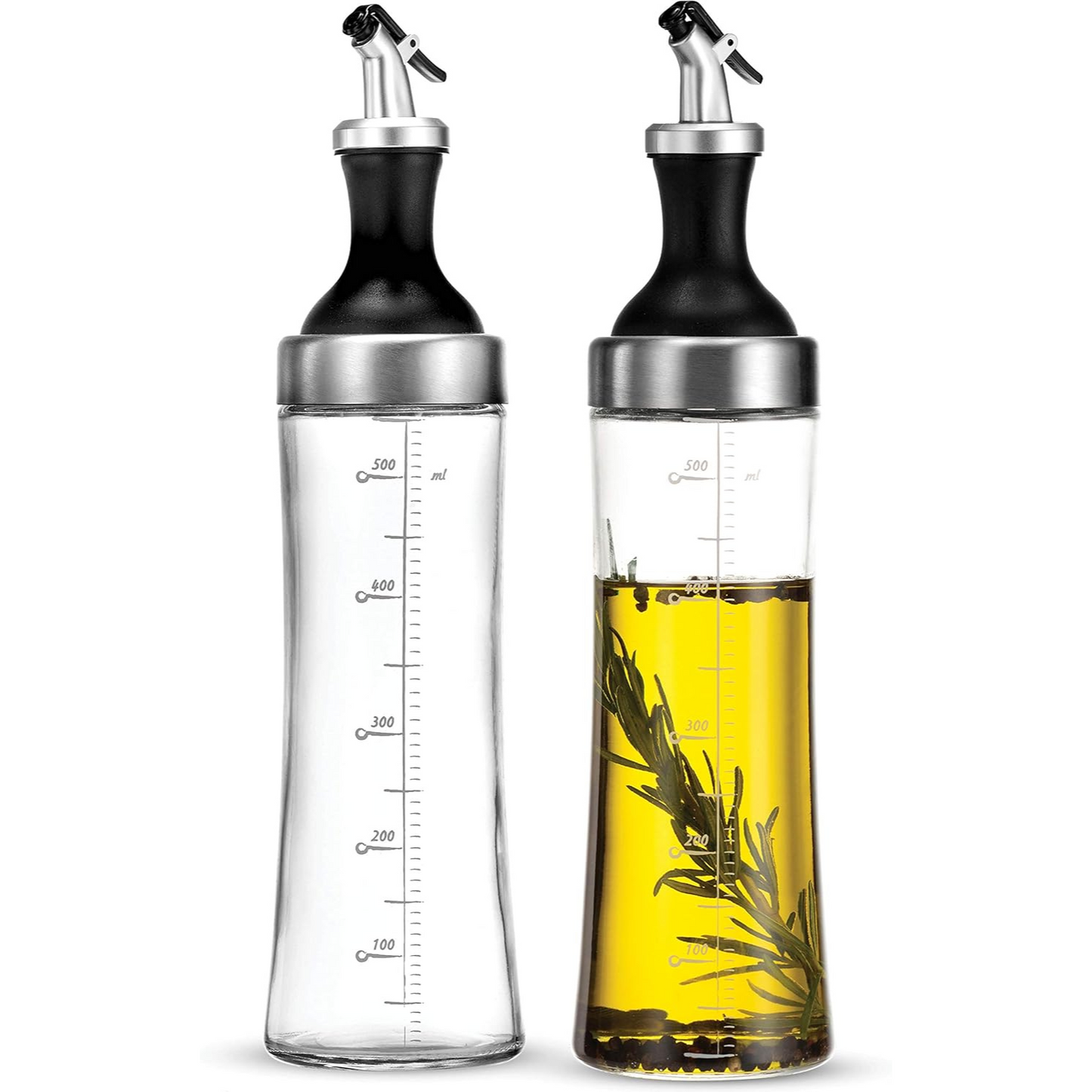 FineDine Glass Oil & Vinegar Dispenser Set – 18 oz, Modern Design with Pouring Spouts, Easy Refill & Cleaning (Set of 2)