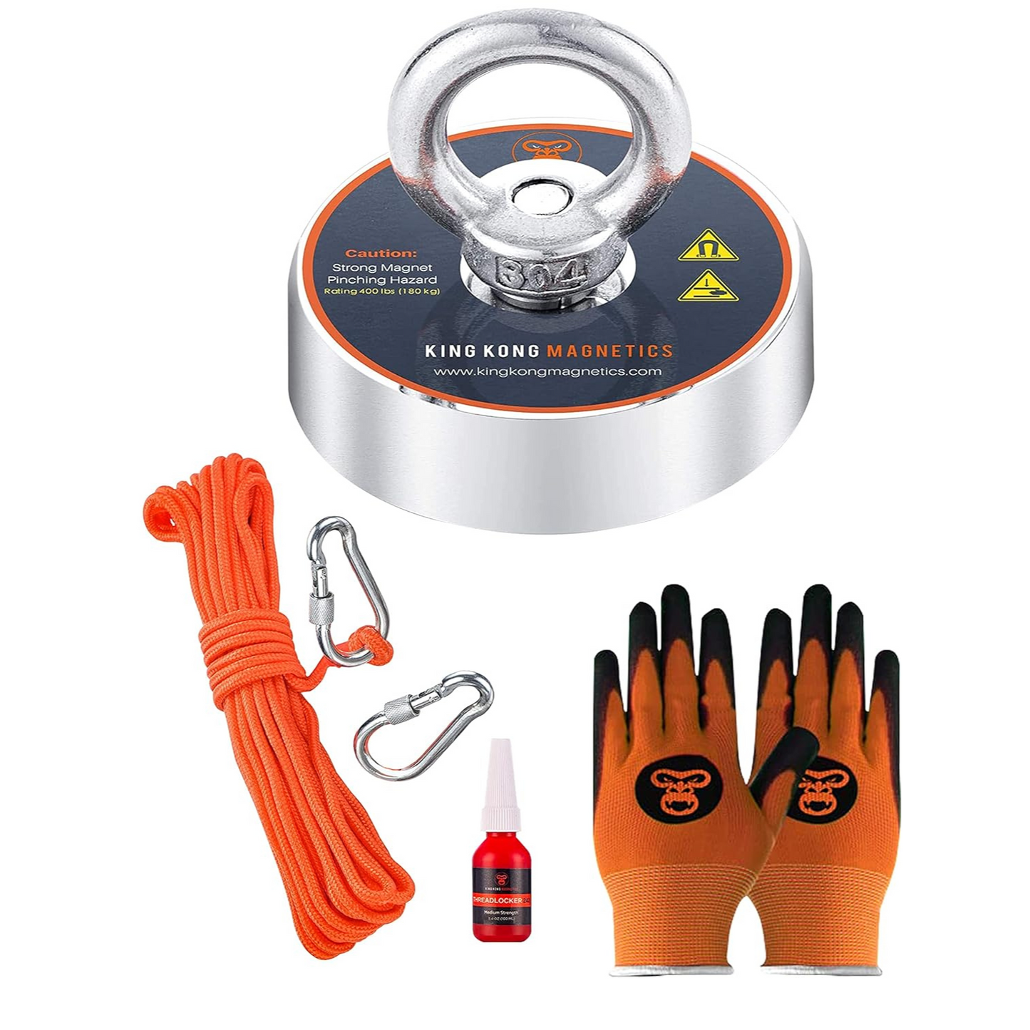 King Kong Magnetics 400 lbs Pulling Force Magnet Fishing Kit - 2.36" Neodymium Magnet, Rope, Gloves & Accessories
