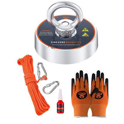 King Kong Magnetics 400 lbs Pulling Force Magnet Fishing Kit - 2.36" Neodymium Magnet, Rope, Gloves & Accessories