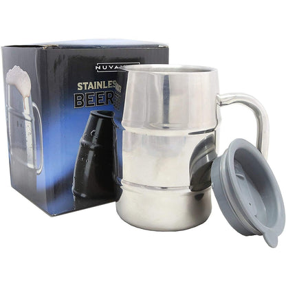 Beer Mu Premium Stainless Steel Beer Mug – 16.9 OZ Double Wall Vacuum Insulated, Includes Bonus Lid