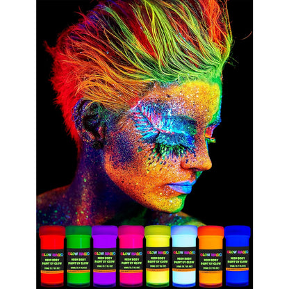Neon Nights Glow In The Dark Body Paint, 8-Pack, Black Light Paints for Body & Face, Party Supplies for Adults & Kids