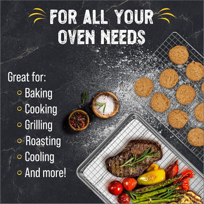 Baking Sheets for Oven – Half Sheet Pan with Stainless Steel Rack, Easy Clean, Aluminum Bakeware