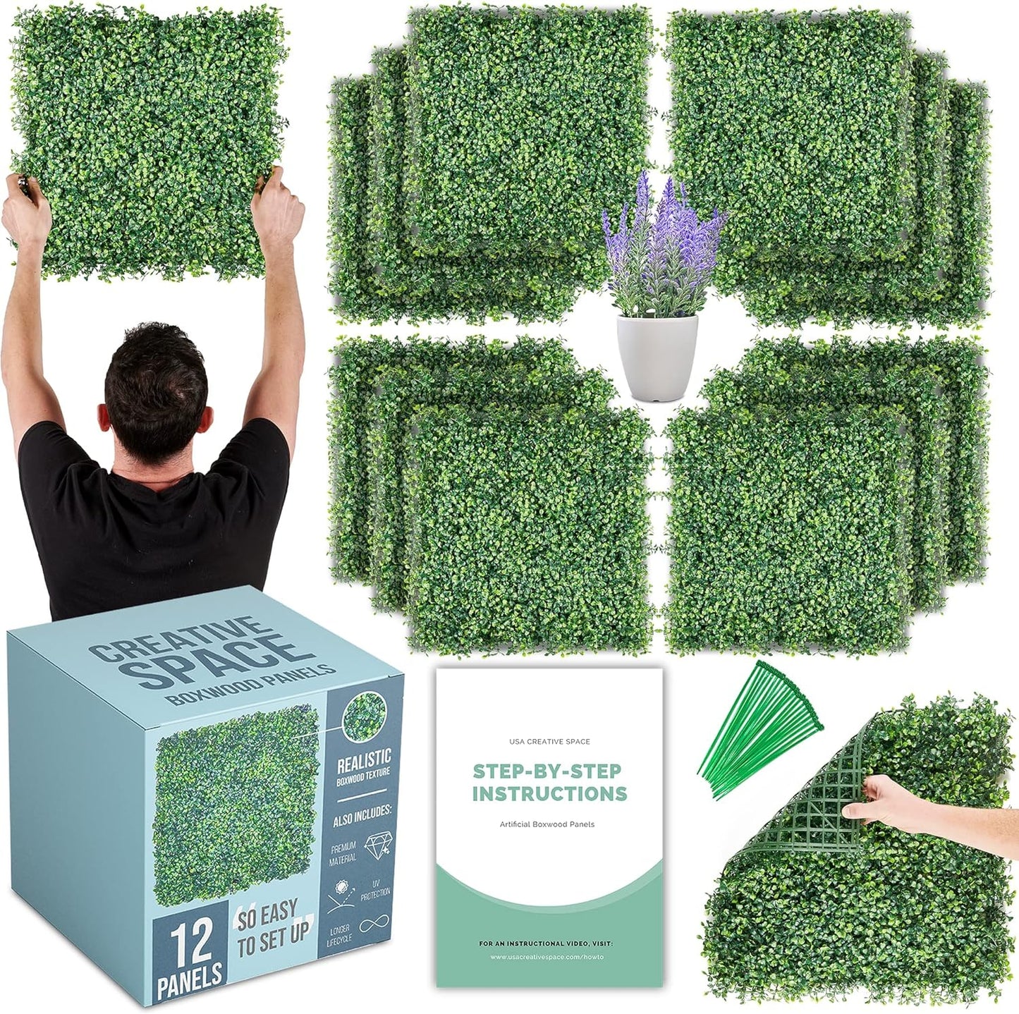 CREATIVE SPACE Grass Wall - 12 Panels, Faux Boxwood Backdrop for Events