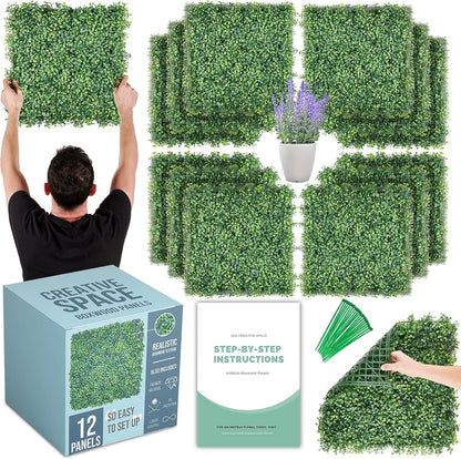 CREATIVE SPACE Grass Wall - 12 Panels, Faux Boxwood Backdrop for Events