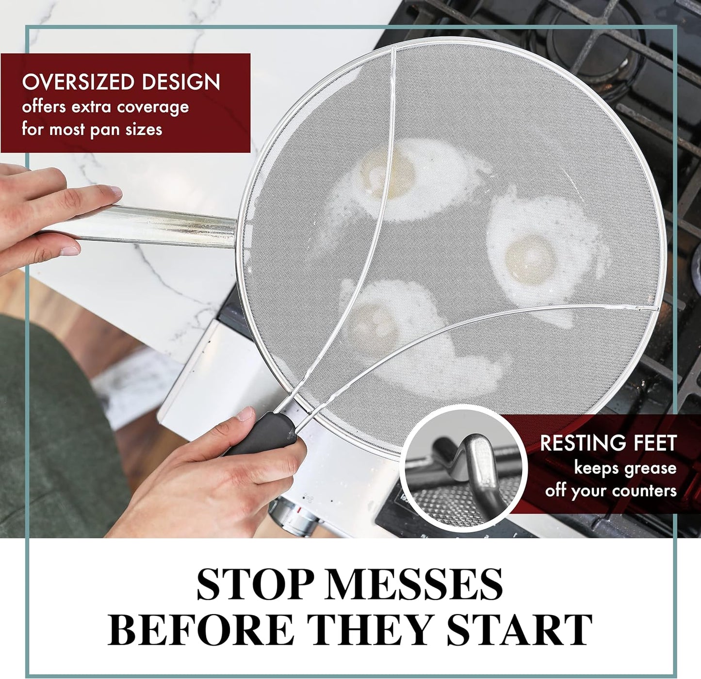 BergKoch 13 Inch Splatter Screen – Stainless Steel Grease Guard for Frying Pan, Prevents Oil Splashes