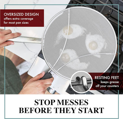 BergKoch 13 Inch Splatter Screen – Stainless Steel Grease Guard for Frying Pan, Prevents Oil Splashes