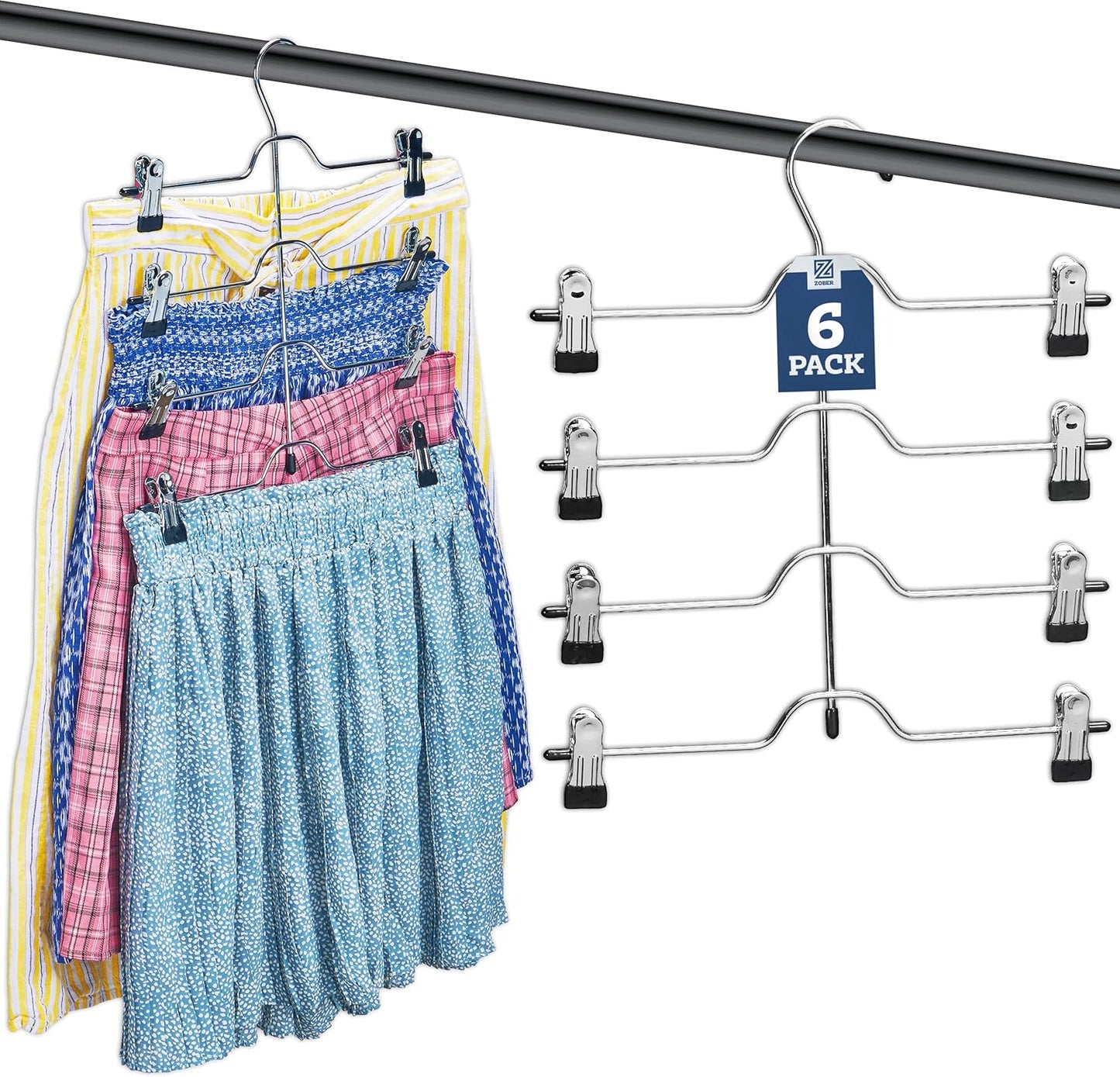 Zober 5-Tier Skirt Hangers with Clips - Non-Slip Metal, Adjustable Clips & Swivel Hooks, Space-Saving