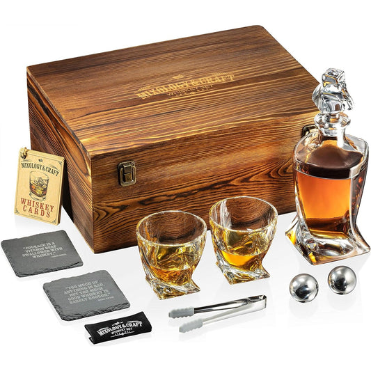 Whiskey Decanter Set with Glasses & Stainless Steel Balls | Gift Set for Men, Dad, Husband