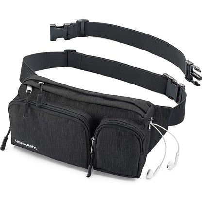 Fanny Pack for Women & Men – 6 Anti-Theft Pockets, Plus Size Belt Extension, Water-Resistant, Black