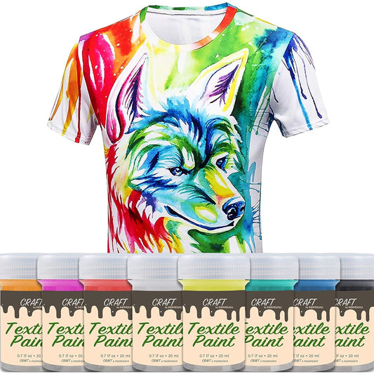 Fabric & Textile Clothing Paint – 8 Pack x 20 ml, Vivid Colors for T-Shirt & DIY, Easy to Use, Premium Quality
