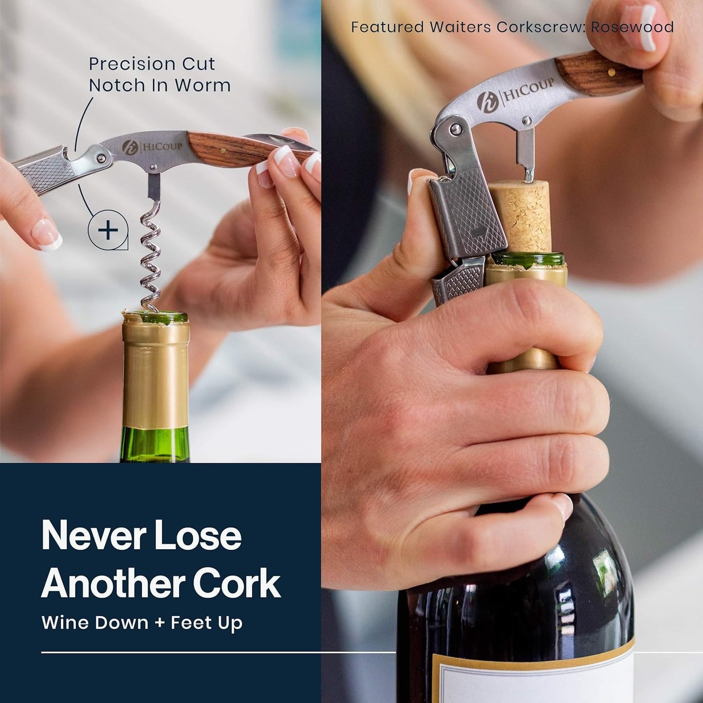 Wine Opener - Professional Corkscrew with Foil Cutter & Cap Remover, Manual Wine Key, Mahogany Wood Handle