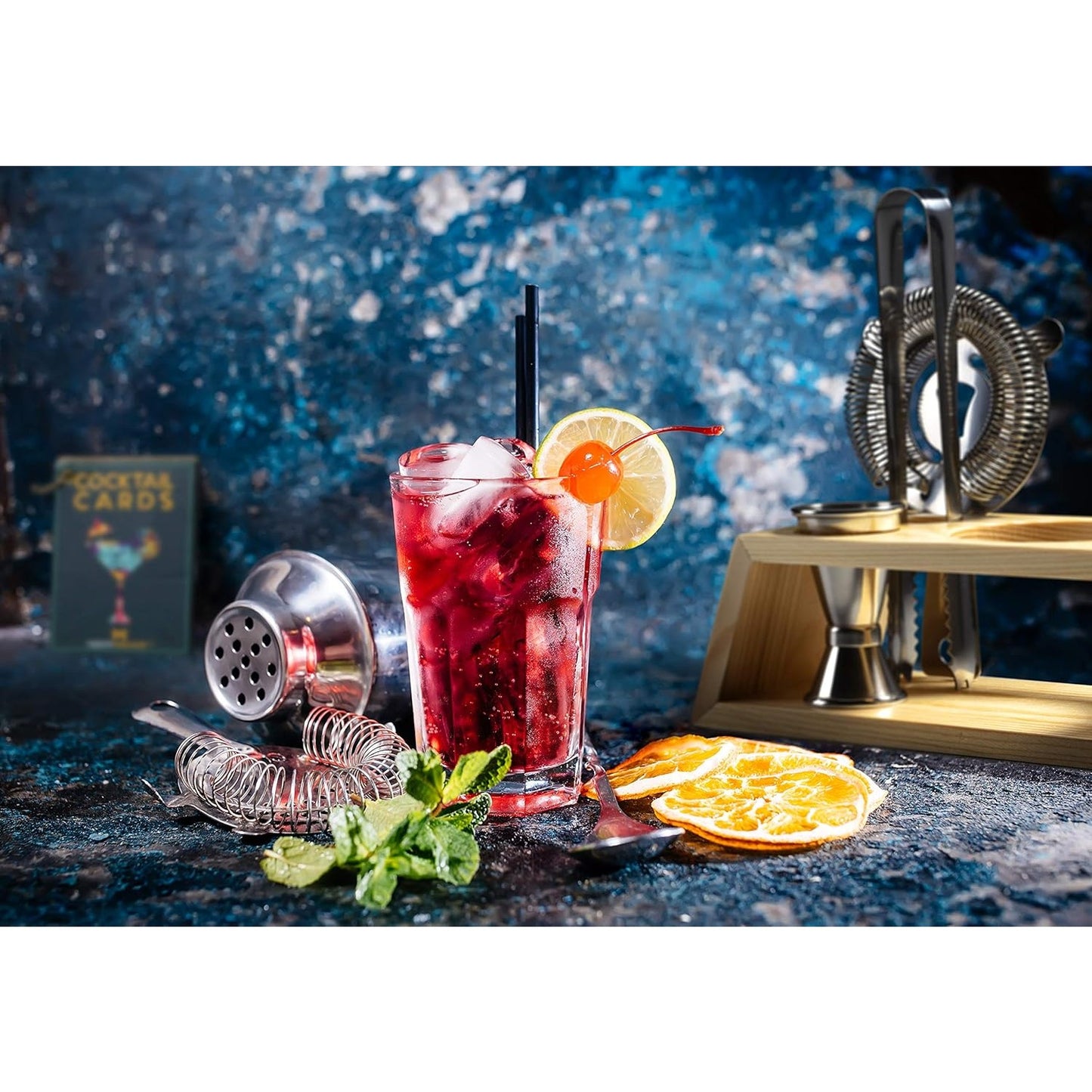 Barkeeper-Set mit Bambusständer – Cocktail-Shaker-Set und Barzubehör für die Hausbar, zum Mixen von Getränken und als Mixologie-Set