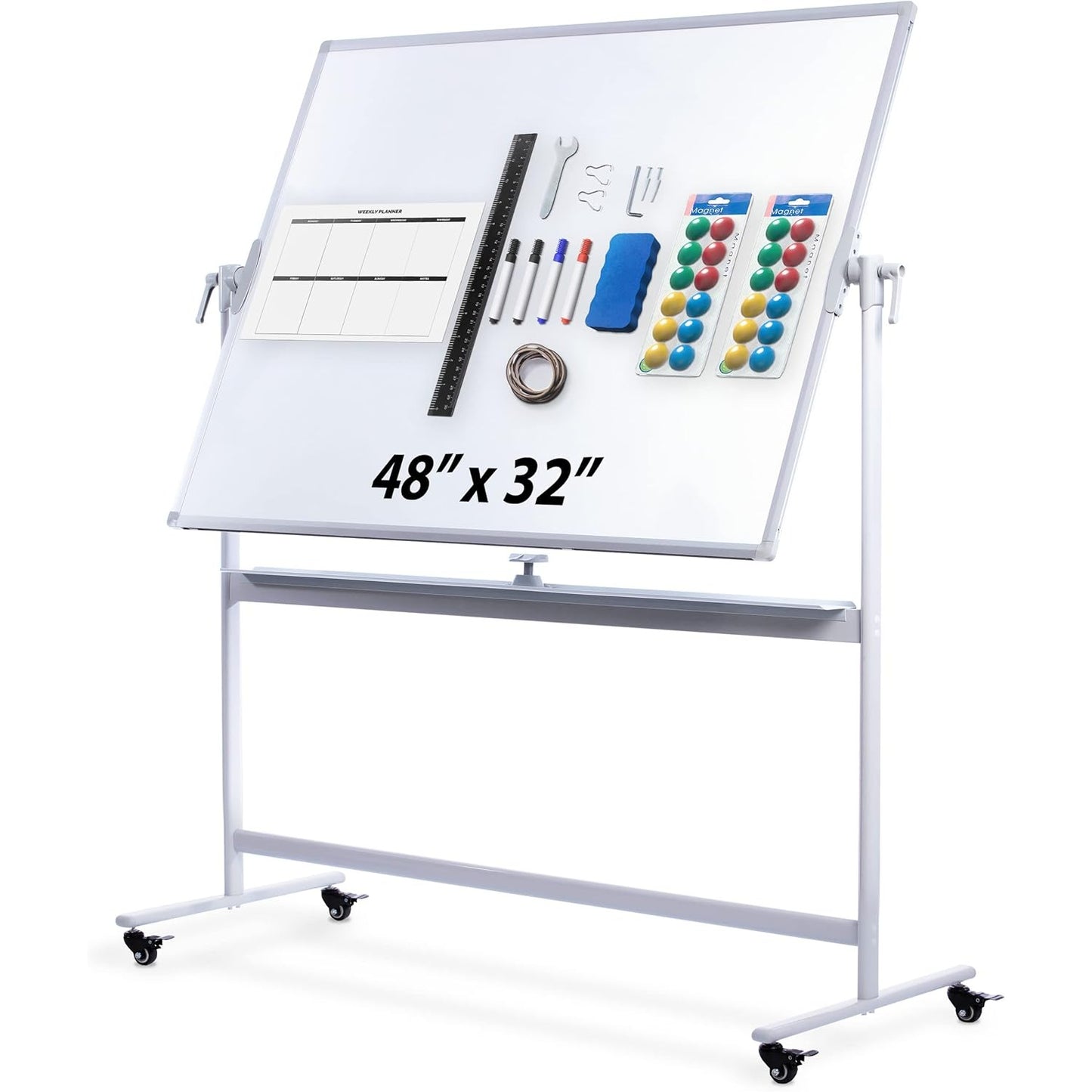 48"x32" Magnetic Dry Erase Board with Stand, Double-Sided, Portable