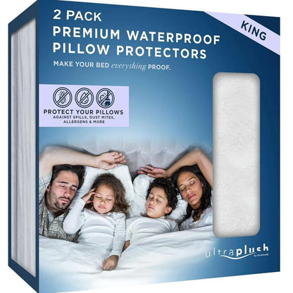 UltraBlock Waterproof Pillow Protector Set - 2 Zippered Covers, Super Soft & Feather Proof (King)