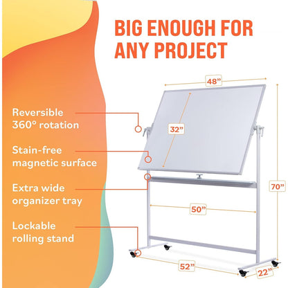 48"x32" Magnetic Dry Erase Board with Stand, Double-Sided, Portable
