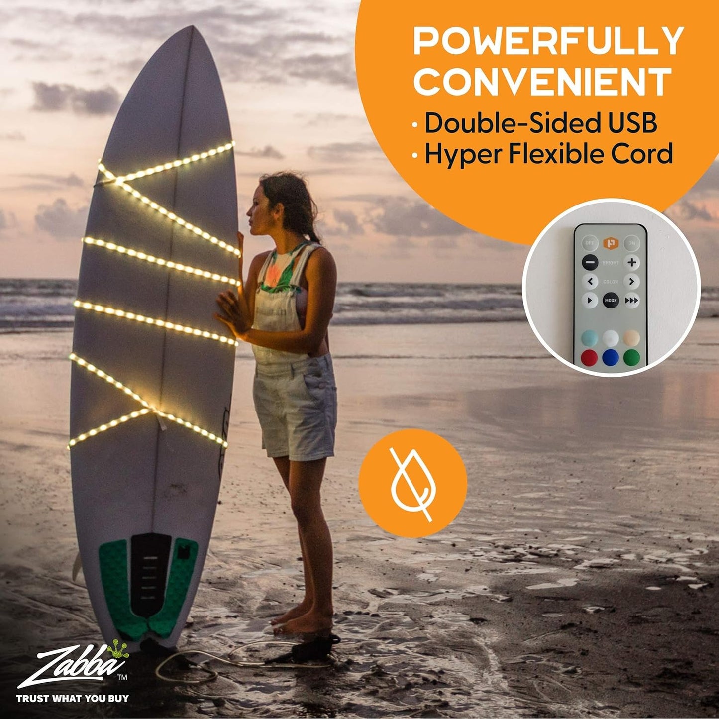 RGB Rope Lights - 15 Color LED String, Dimmer & Remote, 450 Lumen, for Camping, Safety, Hiking