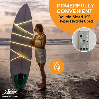 RGB Rope Lights - 15 Color LED String, Dimmer & Remote, 450 Lumen, for Camping, Safety, Hiking