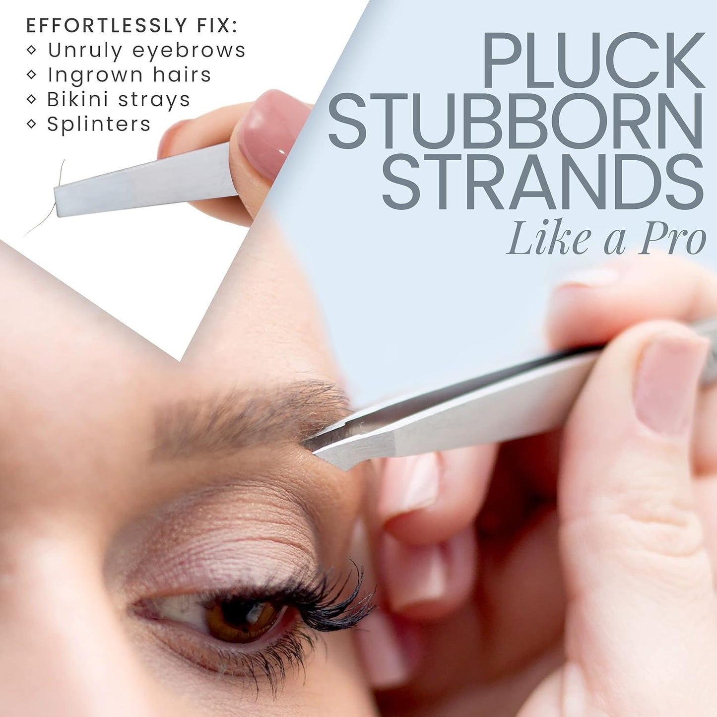 Eyebrow Tweezer Set – Professional Slant & Pointed Tweezers with Case, Precision Kit for Facial, Splinter & Ingrown Hair Removal (4-Piece)