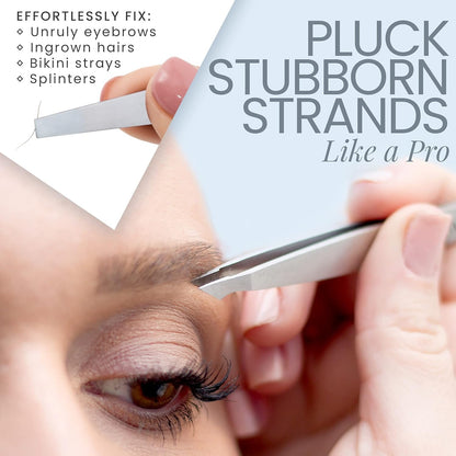 Eyebrow Tweezer Set – Professional Slant & Pointed Tweezers with Case, Precision Kit for Facial, Splinter & Ingrown Hair Removal (4-Piece)