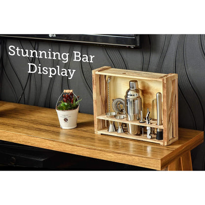 11-Piece Bartender Kit with Wood Stand – Professional Cocktail Set Silver