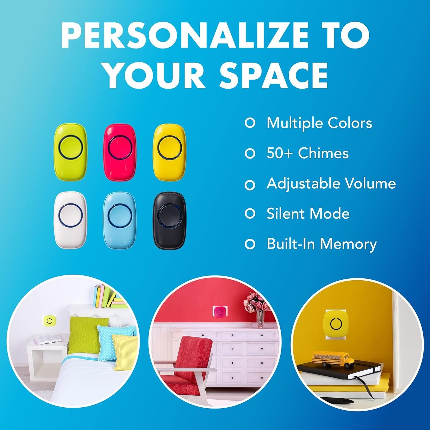 Wireless Doorbells - 2 Ringers & 1 Receiver, Battery Operated, LED Flash, Easy to Use, White