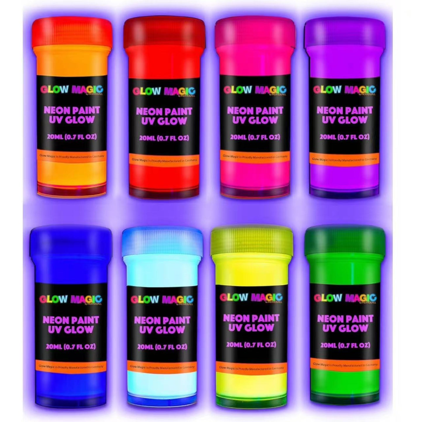 Individuall Glow in the Dark Paint - Set of 8, 20mL Acrylics for Canvas, Walls & Ornaments
