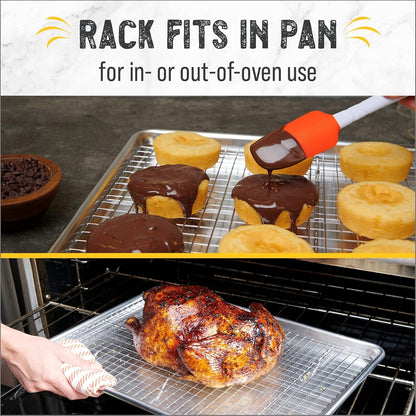 Baking Sheets for Oven – Half Sheet Pan with Stainless Steel Rack, Easy Clean, Aluminum Bakeware