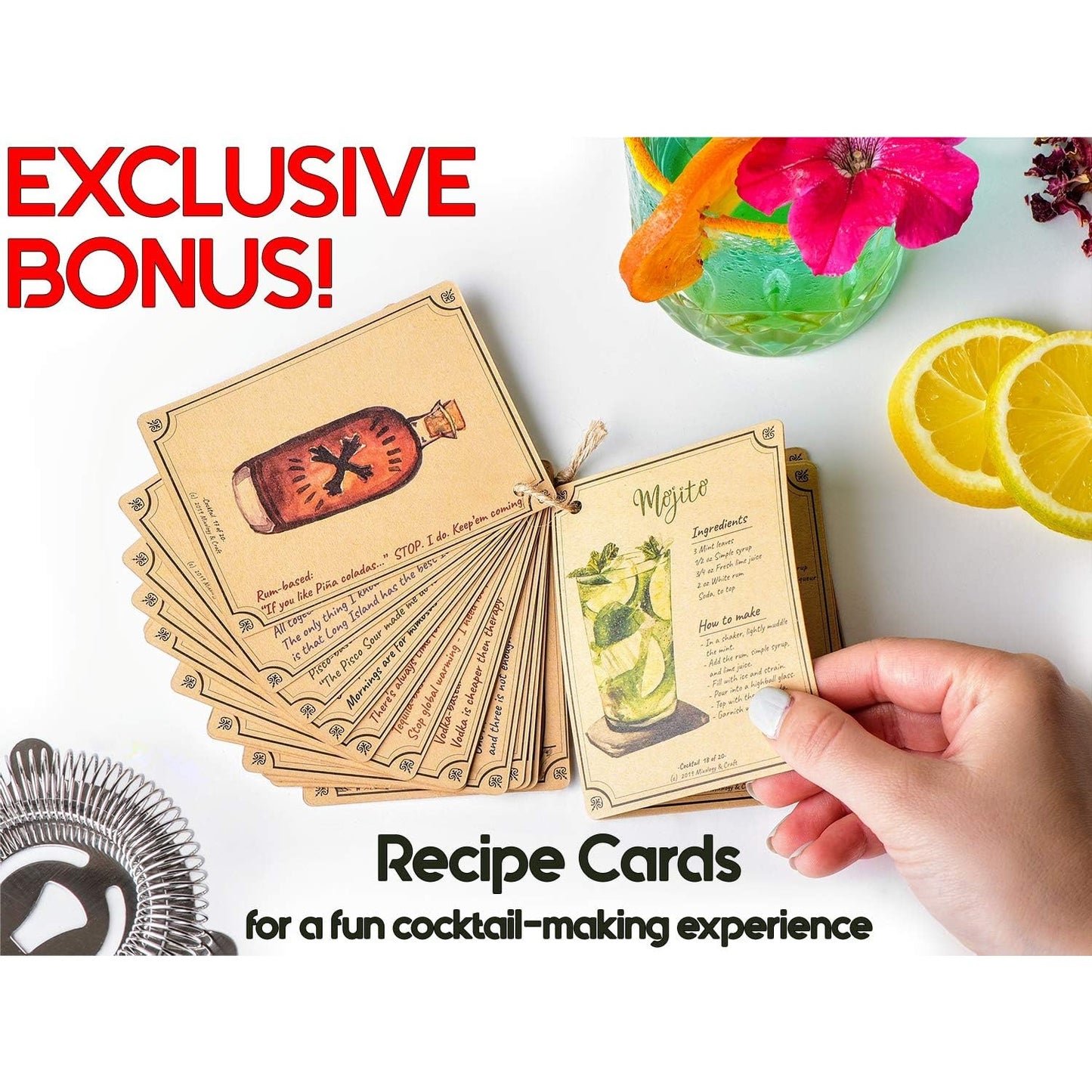 Barkeeper-Set mit Bambusständer – Cocktail-Shaker-Set und Barzubehör für die Hausbar, zum Mixen von Getränken und als Mixologie-Set