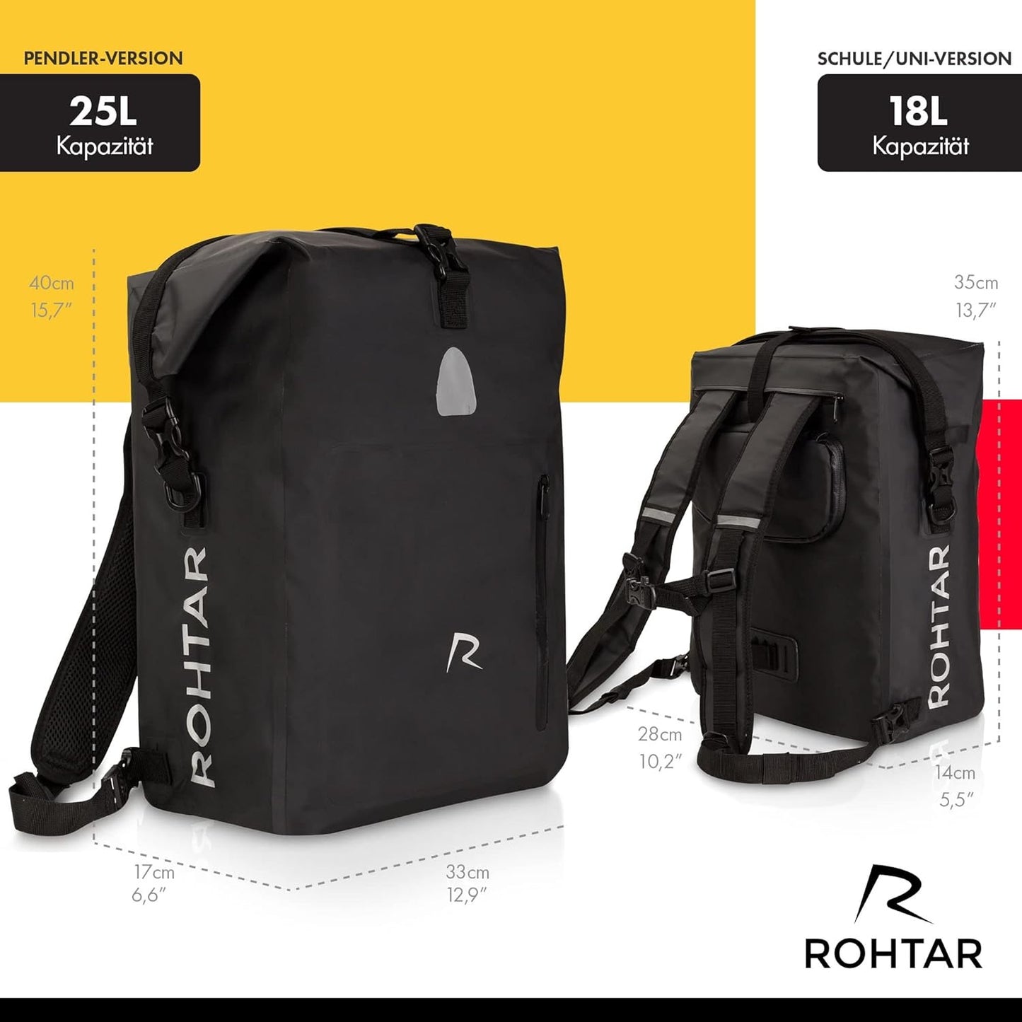 Fahrradtasche - Gepäckträger Tasche &amp; Fahrrad Rucksack Wasserdicht - Gepäckträgertasche zum Umhängen - 25L Rot 