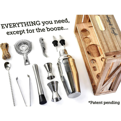 11-Piece Bartender Kit with Wood Stand – Professional Cocktail Set Silver