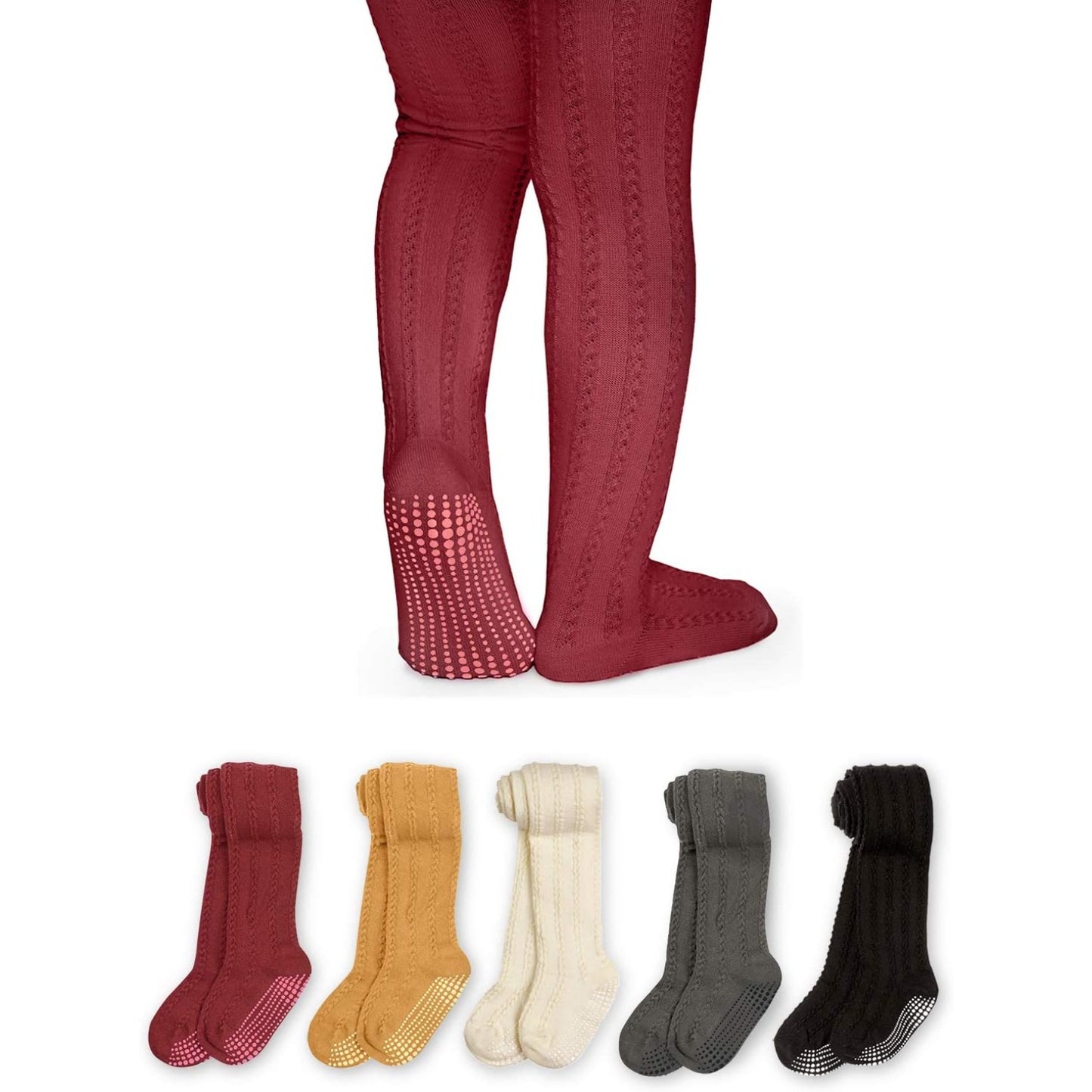 LA ACTIVE Baby Girls Tights - Cozy Cotton Cable Knit, Non-Skid Grip, Warm Winter Tights for Toddler, Infant & Newborn