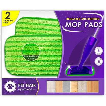 Reusable Floor Mop Pads - Swiffer Wet Jet Compatible, 2 Pack, 12-inch, Machine Washable, Eco-Friendly