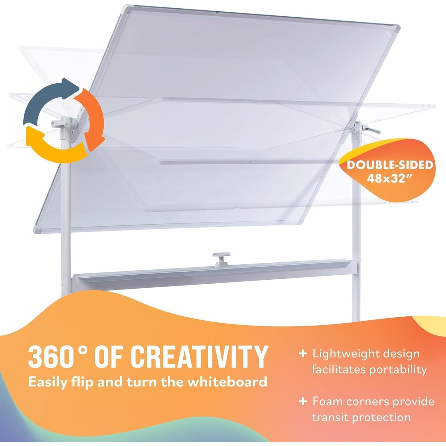 48"x32" Magnetic Dry Erase Board with Stand, Double-Sided, Portable