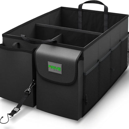 Car Trunk Organizer - Multi-Compartment Storage for SUV & Automotive, Adjustable Straps, Black