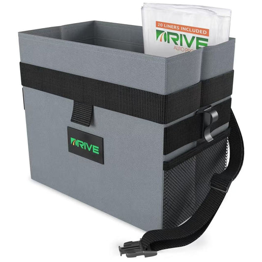 Car Trash Can – Leakproof Hanging Garbage Bin with 20 Trash Bags & Adjustable Strap, Grey/Black