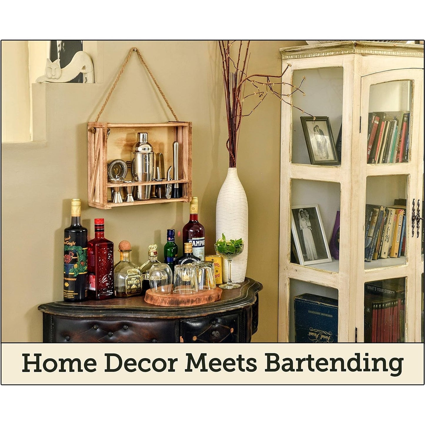 11-Piece Bartender Kit with Wood Stand – Professional Cocktail Set Silver