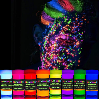 Neon Nights Glow In The Dark Body Paint, 8-Pack, Black Light Paints for Body & Face, Party Supplies for Adults & Kids