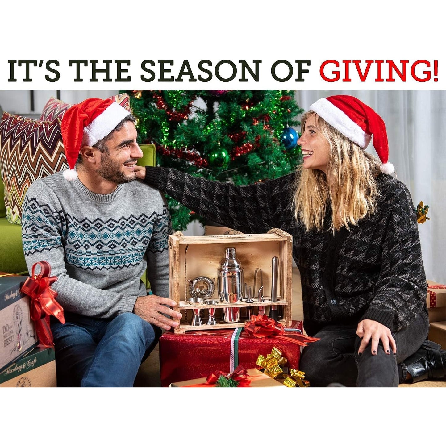 11-Piece Bartender Kit with Wood Stand – Professional Cocktail Set Silver