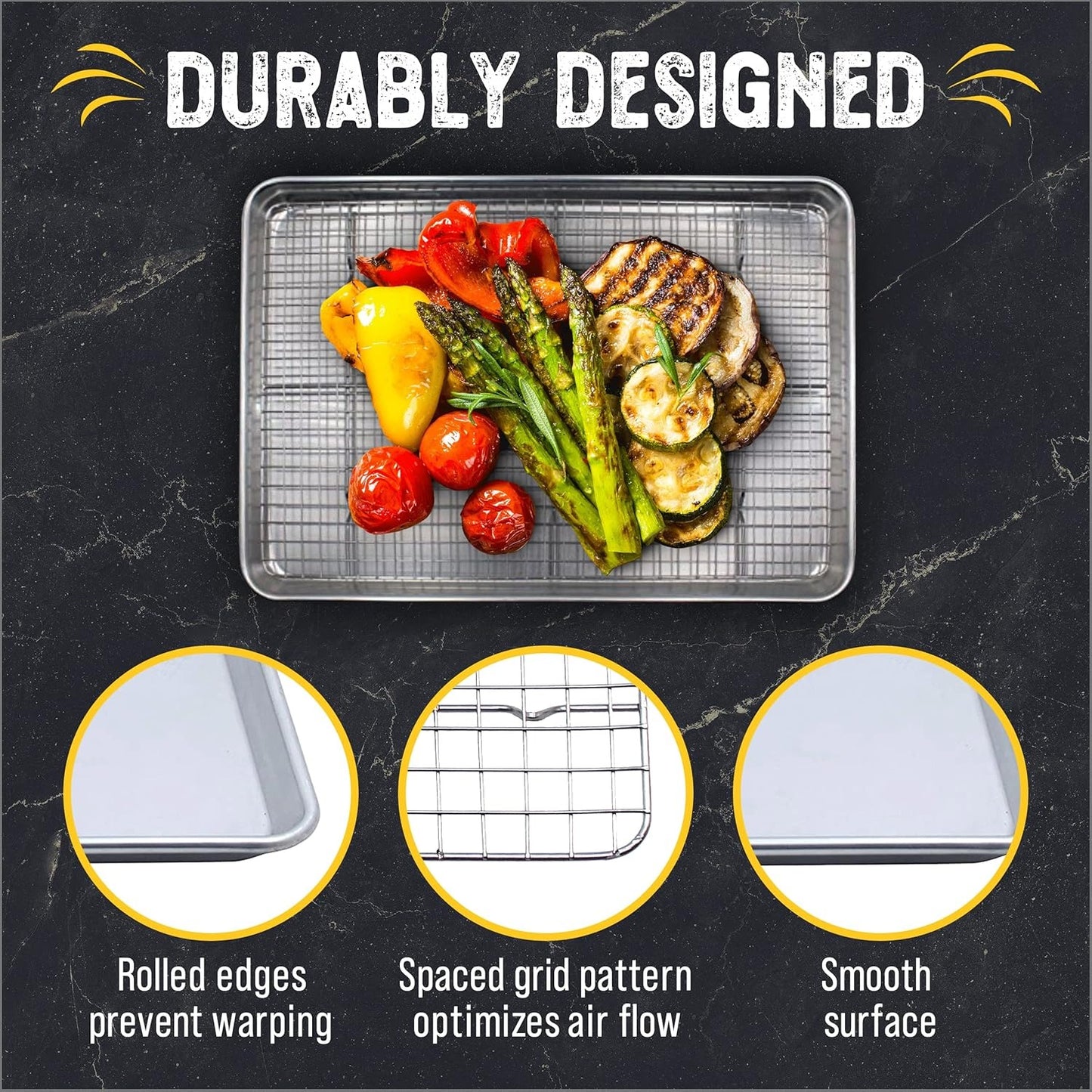 Baking Sheets for Oven – Half Sheet Pan with Stainless Steel Rack, Easy Clean, Aluminum Bakeware