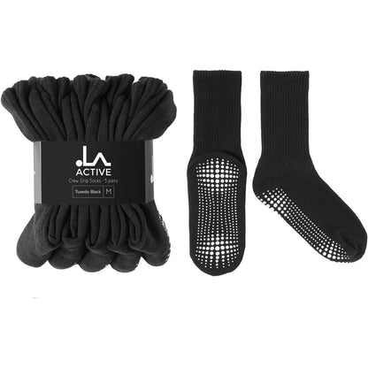Grip Socks – 5 Pairs for Yoga Pilates Barre Ballet Non-Slip Crew, Tuxedo Black/White, M/L/XL